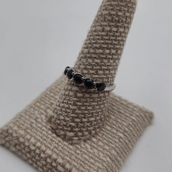 Size 8.75 Sterling Silver Black Spinel Unique Band Ring A3669 - Picture 4 of 9